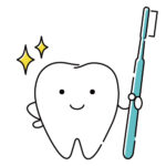 歯ブラシを持つ歯のキャラクターのイラスト